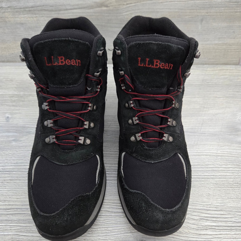 L.L.Bean Hiking Boots Black Suede Red Accents Outdoor Mens 10.5